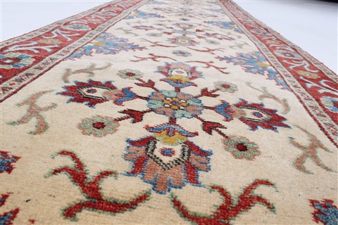 Kazak Beige Runner Hand Knotted 29 X 101 Area Rug 250-23691 Image 3