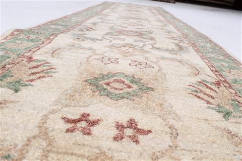 Chobi Beige Runner Hand Knotted 210 X 102 Area Rug 250-23716 Image 2