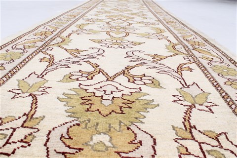 Pishavar Beige Runner Hand Knotted 210 X 105 Area Rug 250-23752 Image 2
