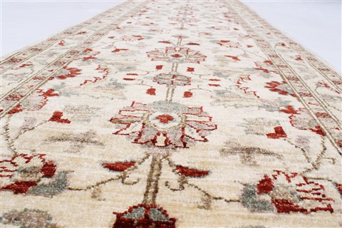 Pishavar Beige Runner Hand Knotted 28 X 98 Area Rug 250-23815 Image 3