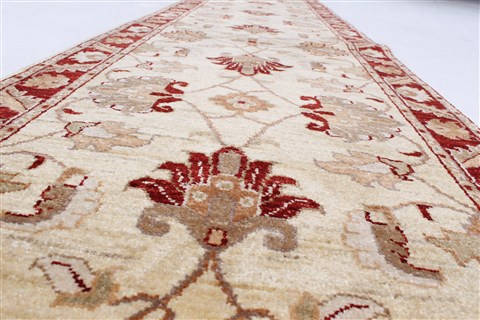 Pishavar Beige Runner Hand Knotted 24 X 108  Area Rug 250-23820 Image 1