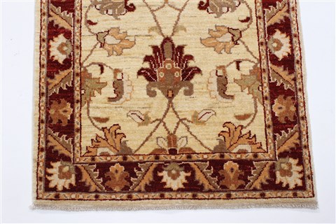 Pishavar Beige Runner Hand Knotted 24 X 108  Area Rug 250-23820 Image 4