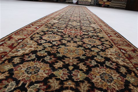 Agra Black Runner Hand Knotted 27 X 182 Area Rug 250-23993 Image 1