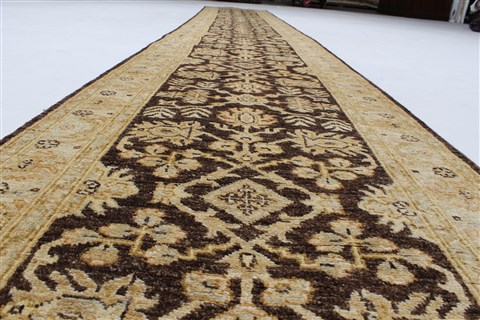 Pishavar Brown Runner Hand Knotted 27 X 1710 Area Rug 250-23998 Image 1