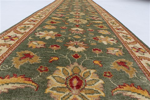 Pishavar Green Runner Hand Knotted 29 X 153 Area Rug 250-24208 Image 1