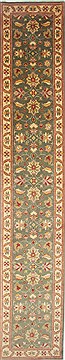 Pakistani Pishavar Green Runner 13 to 15 ft Wool Carpet 24208