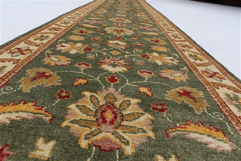 Pishavar Green Runner Hand Knotted 27 X 152 Area Rug 250-24276 Image 12