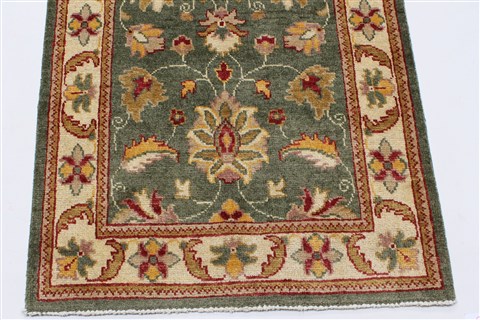 Pishavar Green Runner Hand Knotted 27 X 152 Area Rug 250-24276 Image 3
