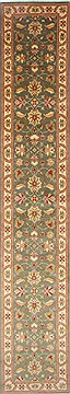 Pakistani Pishavar Green Runner 13 to 15 ft Wool Carpet 24276