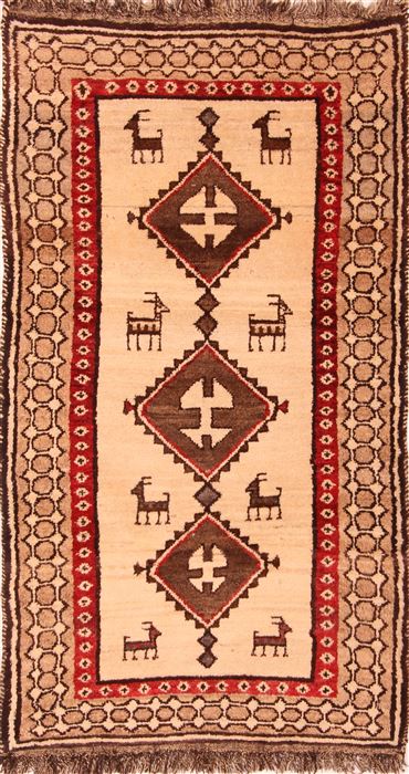Gabbeh Beige Hand Knotted 35 X 63  Area Rug 100-24390 Image 0
