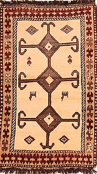 Persian Gabbeh Beige Rectangle 4x6 ft Wool Carpet 24397