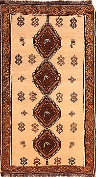 Persian Gabbeh Beige Rectangle 4x6 ft Wool Carpet 24399