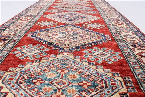 Kazak Red Runner Hand Knotted 26 X 77 Area Rug 250-24404 Image 2