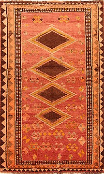 Gabbeh Red Hand Knotted 4'1" X 6'10"  Area Rug 100-24454