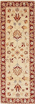 Pakistani Pishavar Beige Runner 6 to 9 ft Wool Carpet 24686