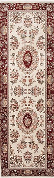 Chinese Sanandaj Beige Runner 6 to 9 ft Wool Carpet 24687