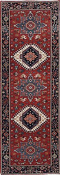Indian Karajeh Red Runner 6 ft and Smaller Wool Carpet 24723