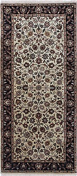 Indian Kashmar Beige Runner 6 ft and Smaller Wool Carpet 24788