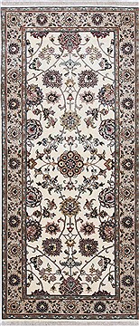 Indian Tabriz Beige Runner 6 ft and Smaller Wool Carpet 24821