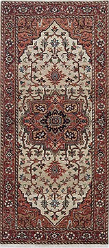Indian Serapi Beige Runner 6 ft and Smaller Wool Carpet 24861