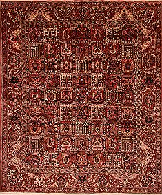 Bakhtiar Red Hand Knotted 10'5" X 12'4"  Area Rug 100-25158
