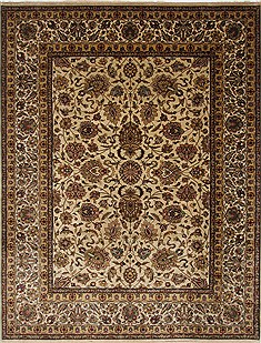 Indian Kashan Beige Rectangle 9x12 ft Wool Carpet 25328