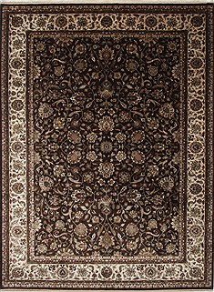 Indian Kashan Beige Rectangle 9x12 ft Wool Carpet 25337