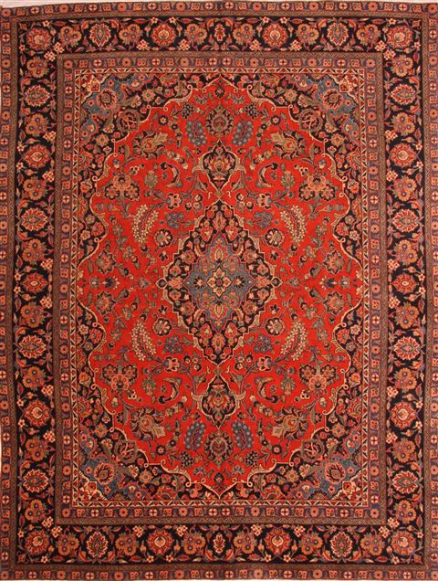 Kashan Red Hand Knotted 101 X 134 Area Rug 100-25344 Image 0