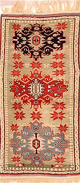 Turkish Shirvan Green Square 4 ft and Smaller Wool Carpet 25469