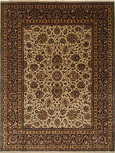 Indian Kashan Beige Rectangle 9x12 ft Wool Carpet 25679