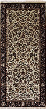 Indian Kashmar Beige Runner 6 ft and Smaller Wool Carpet 25741