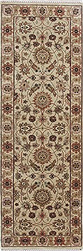 Indian Kashmar Beige Runner 6 ft and Smaller Wool Carpet 25744