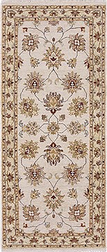 Indian Kashan Beige Runner 6 ft and Smaller Wool Carpet 25774