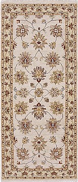 Indian Kashan Beige Runner 6 ft and Smaller Wool Carpet 25774