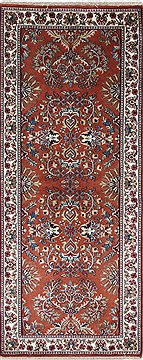 Indian sarouk Beige Runner 6 ft and Smaller Wool Carpet 25887