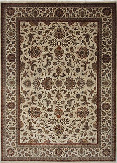Indian Kashan Beige Rectangle 9x12 ft Wool Carpet 25947