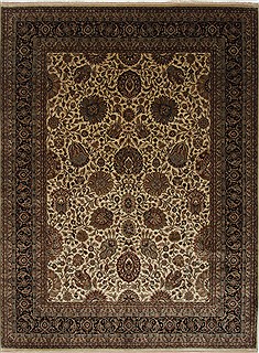 Indian Kashan Beige Rectangle 9x12 ft Wool Carpet 25951