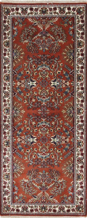 Sarouk Beige Runner Hand Knotted 26 X 62  Area Rug 250-26092 Image 0