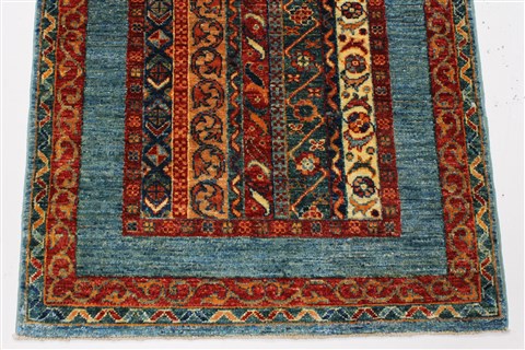 Pishavar Multicolor Hand Knotted 27 X 66 Area Rug 250-26103 Image 3