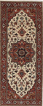 Indian Serapi Beige Runner 6 ft and Smaller Wool Carpet 26110