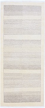 Indian Gabbeh Grey Runner 6 ft and Smaller Wool Carpet 26127