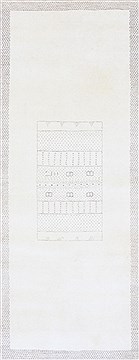 Indian Gabbeh Grey Runner 6 ft and Smaller Wool Carpet 26169