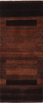 Indian Gabbeh Brown Runner 6 ft and Smaller Wool Carpet 26173