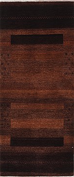 Indian Gabbeh Brown Runner 6 ft and Smaller Wool Carpet 26173