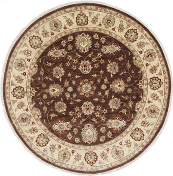 Pakistani Pishavar Beige Round 7 to 8 ft Wool Carpet 26249