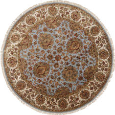 Indian Kashan Beige Round 7 to 8 ft Wool Carpet 26251