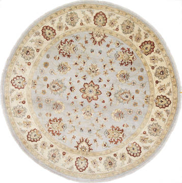 Pakistani Chobi Beige Round 7 to 8 ft Wool Carpet 26255