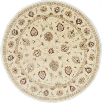 Pakistani Pishavar Beige Round 7 to 8 ft Wool Carpet 26258