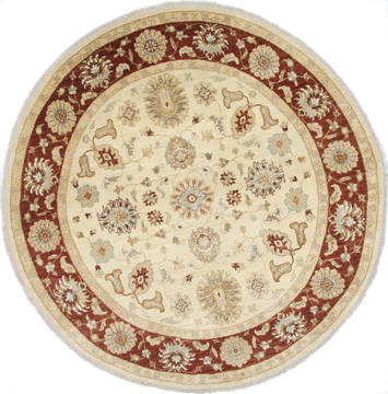 Pakistani Chobi Beige Round 7 to 8 ft Wool Carpet 26263