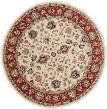 Indian Jaipur White Round 7 to 8 ft Wool Carpet 26265
